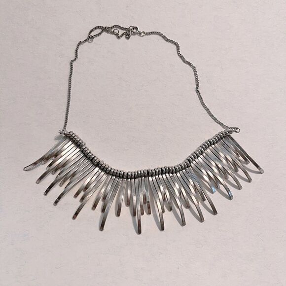 Boho Fringe Silver Tone Sunburst Statement Necklace - Picture 2 of 3